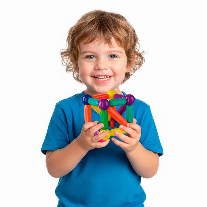 Jucarii, Copii si Bebe - Jucarii si jocuri - Seturi de constructie si cuburi - Seturi de constructie - Set constructie tije bile magnetice educative copii 100 piese, structuri 3d, multicolor - Infinity.ro
