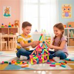 Jucarii, Copii si Bebe - Jucarii si jocuri - Seturi de constructie si cuburi - Seturi de constructie - Set constructie tije bile magnetice educative copii 100 piese, structuri 3d, multicolor - Infinity.ro