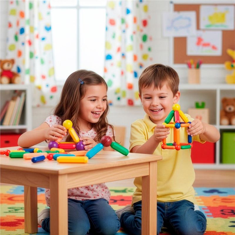 Jucarii, Copii si Bebe - Jucarii si jocuri - Seturi de constructie si cuburi - Seturi de constructie - Set constructie tije bile magnetice educative copii 100 piese, structuri 3d, multicolor - Infinity.ro