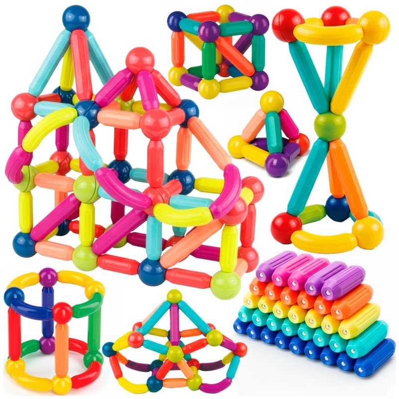 Jucarii, Copii si Bebe - Jucarii si jocuri - Seturi de constructie si cuburi - Seturi de constructie - Set constructie tije bile magnetice educative copii 100 piese, structuri 3d, multicolor - Infinity.ro