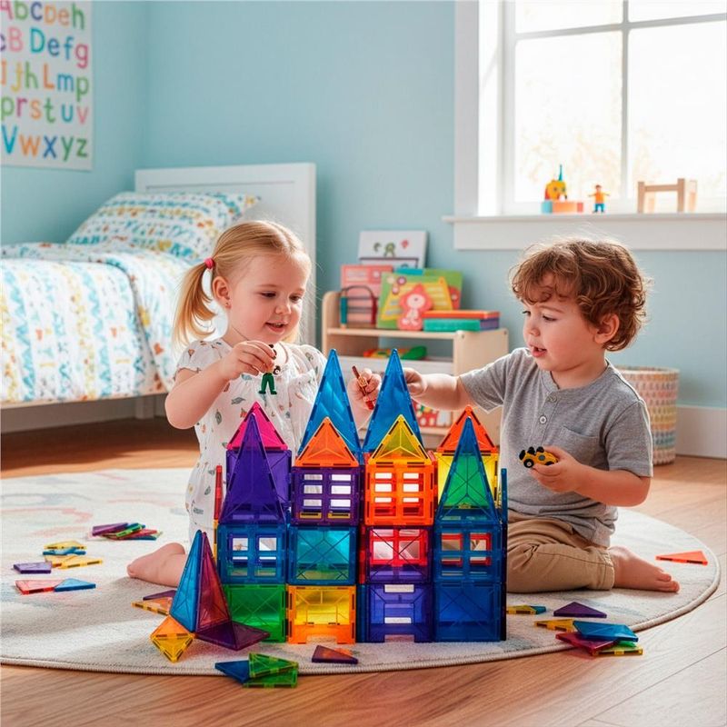Jucarii, Copii si Bebe - Jucarii si jocuri - Seturi de constructie si cuburi - Seturi de constructie - Set constructie cuburi magnetice educative copii 48 piese, forme geometrice, multicolor - Infinity.ro