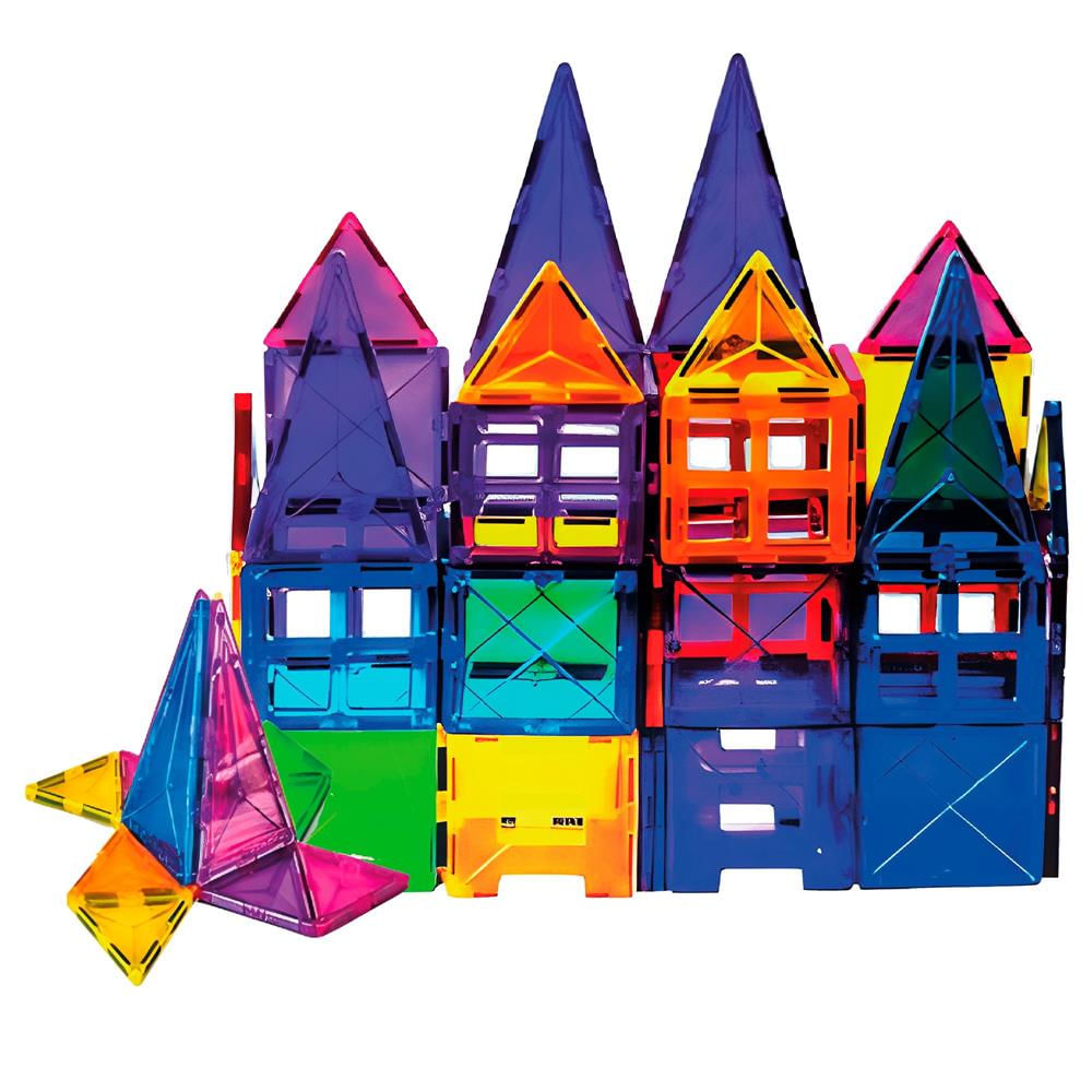 Set constructie cuburi magnetice educative copii 48 piese, forme geometrice, multicolor