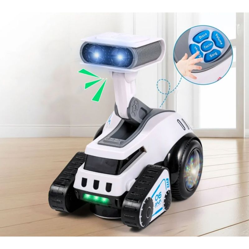Jucarii, Copii si Bebe - Jucarii si jocuri - Vehicule si jucarii cu telecomanda - Roboti de jucarie - Robot rover interactiv copii muzica lumini dans engleza, 19x16x11 cm, educativ, alb - Infinity.ro