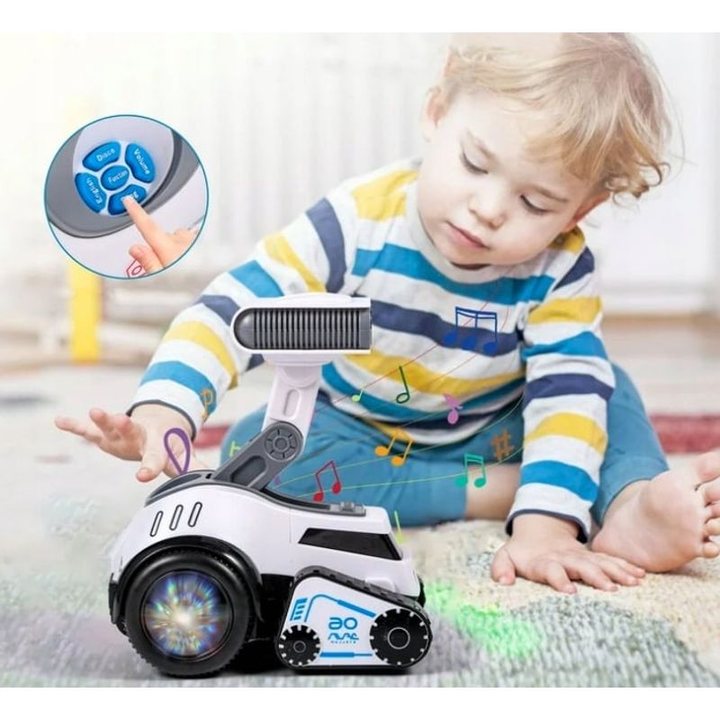 Jucarii, Copii si Bebe - Jucarii si jocuri - Vehicule si jucarii cu telecomanda - Roboti de jucarie - Robot rover interactiv copii muzica lumini dans engleza, 19x16x11 cm, educativ, alb - Infinity.ro