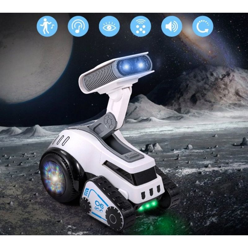 Jucarii, Copii si Bebe - Jucarii si jocuri - Vehicule si jucarii cu telecomanda - Roboti de jucarie - Robot rover interactiv copii muzica lumini dans engleza, 19x16x11 cm, educativ, alb - Infinity.ro