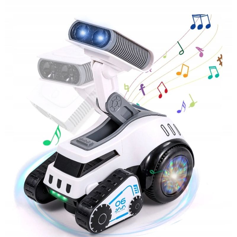 Jucarii, Copii si Bebe - Jucarii si jocuri - Vehicule si jucarii cu telecomanda - Roboti de jucarie - Robot rover interactiv copii muzica lumini dans engleza, 19x16x11 cm, educativ, alb - Infinity.ro