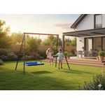 Jucarii, Copii si Bebe - Jucarii si jocuri - Jucarii de exterior - Leagane copii - Leagan de gradina dublu cu scaun si cuib barza, cadru metalic, 290x180x200 cm, rosu si albastru - Infinity.ro