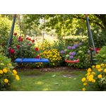 Jucarii, Copii si Bebe - Jucarii si jocuri - Jucarii de exterior - Leagane copii - Leagan de gradina dublu cu scaun si cuib barza, cadru metalic, 290x180x200 cm, rosu si albastru - Infinity.ro