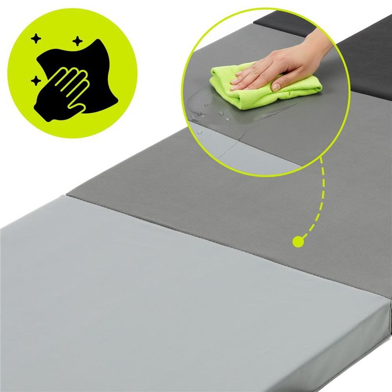 Sport si Outdoor - Fitness - Accesorii fitness - Saltele fitness - Saltea fitness pliabila 3 segmente pvc spuma epe maner, 180x60x6 cm, duritate medie, negru gri - Infinity.ro
