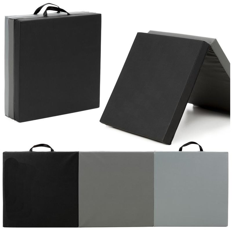 Sport si Outdoor - Fitness - Accesorii fitness - Saltele fitness - Saltea fitness pliabila 3 segmente pvc spuma epe maner, 180x60x6 cm, duritate medie, negru gri - Infinity.ro