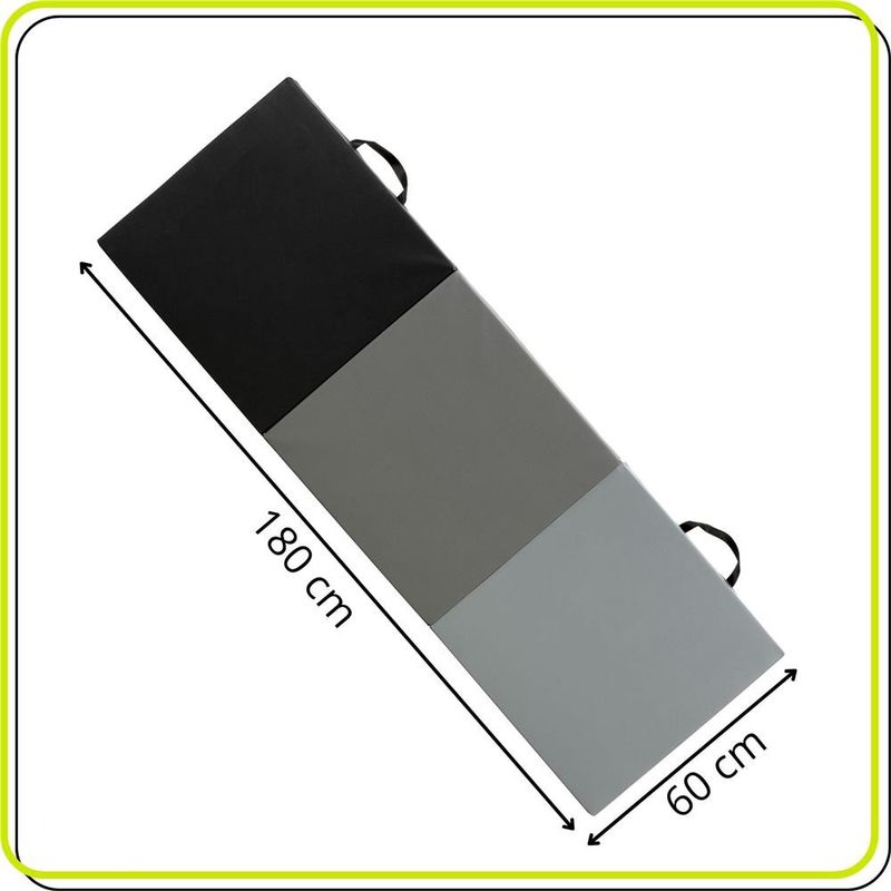 Sport si Outdoor - Fitness - Accesorii fitness - Saltele fitness - Saltea fitness pliabila 3 segmente pvc spuma epe maner, 180x60x6 cm, duritate medie, negru gri - Infinity.ro