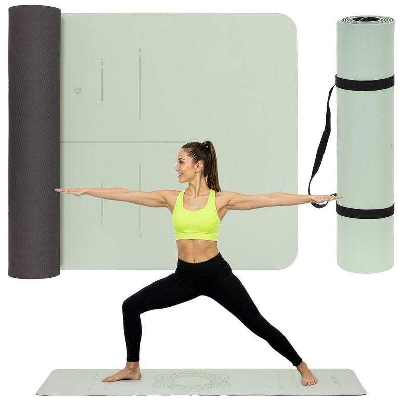 Sport si Outdoor - Fitness - Accesorii fitness - Saltele fitness - Saltea yoga antiderapanta din TPE, 183x61x0.6 cm, cu curea transport, verde - Infinity.ro