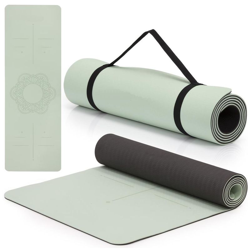 Sport si Outdoor - Fitness - Accesorii fitness - Saltele fitness - Saltea yoga antiderapanta din TPE, 183x61x0.6 cm, cu curea transport, verde - Infinity.ro