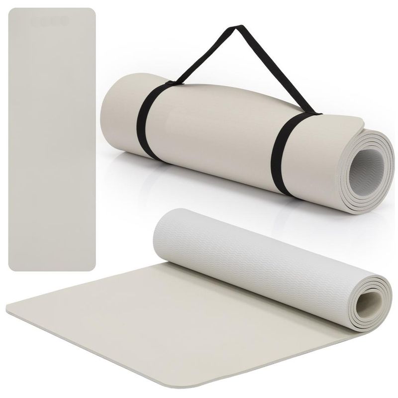 Sport si Outdoor - Fitness - Accesorii fitness - Saltele fitness - Saltea fitness antiderapanta din TPE, 183x61x1 cm, cu curea transport, bej - Infinity.ro