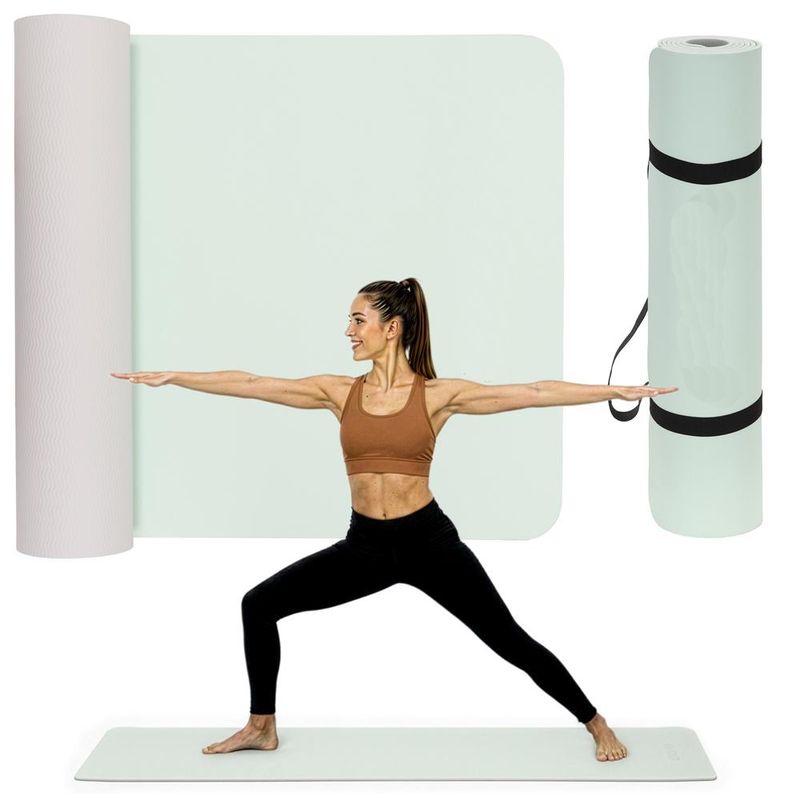 Sport si Outdoor - Fitness - Accesorii fitness - Saltele fitness - Saltea fitness antiderapanta din TPE, 183x61x1 cm, cu curea transport, verde menta - Infinity.ro