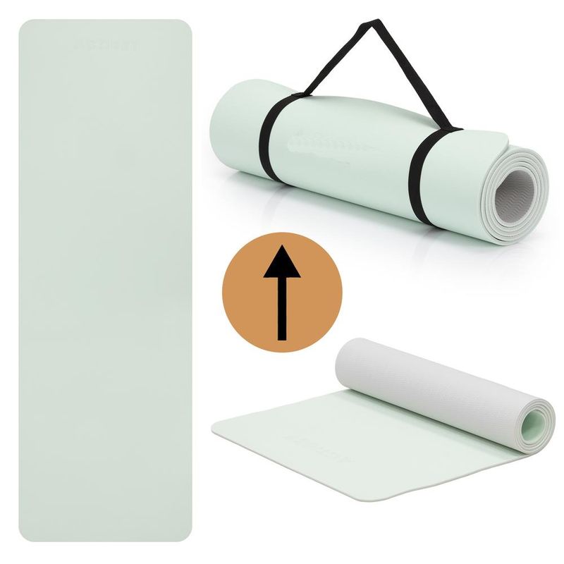 Sport si Outdoor - Fitness - Accesorii fitness - Saltele fitness - Saltea fitness antiderapanta din TPE, 183x61x1 cm, cu curea transport, verde menta - Infinity.ro