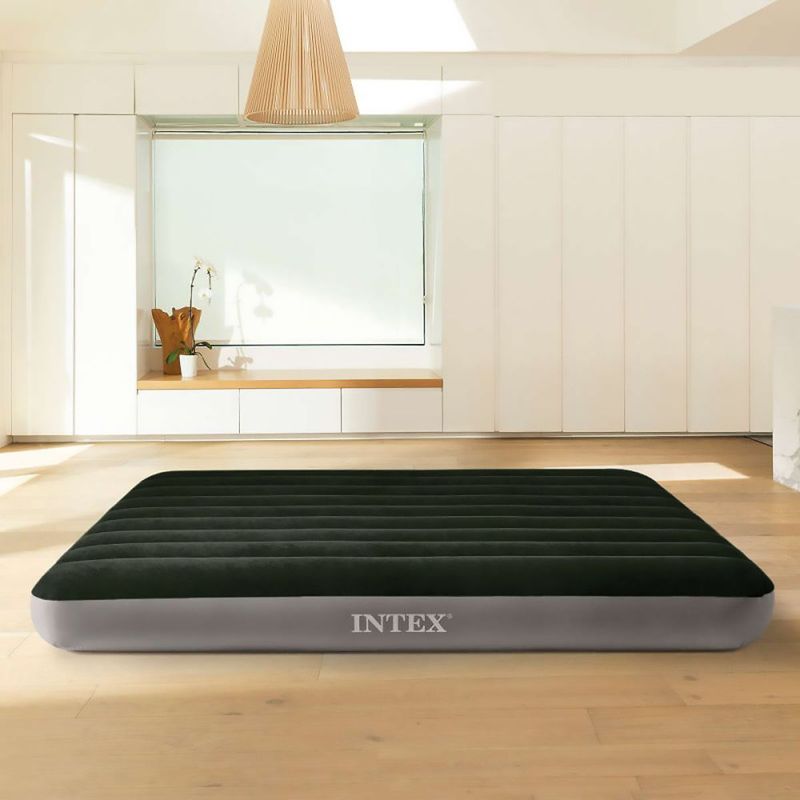 Sport si Outdoor - Camping - Saltele si accesorii pentru somn - Saltele camping - Saltea gonflabila intex prestige downy queen dura-beam fiber-tech, 152x203x25 cm, gri antracit - Infinity.ro