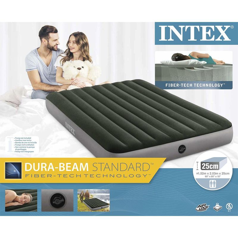 Sport si Outdoor - Camping - Saltele si accesorii pentru somn - Saltele camping - Saltea gonflabila intex prestige downy queen dura-beam fiber-tech, 152x203x25 cm, gri antracit - Infinity.ro
