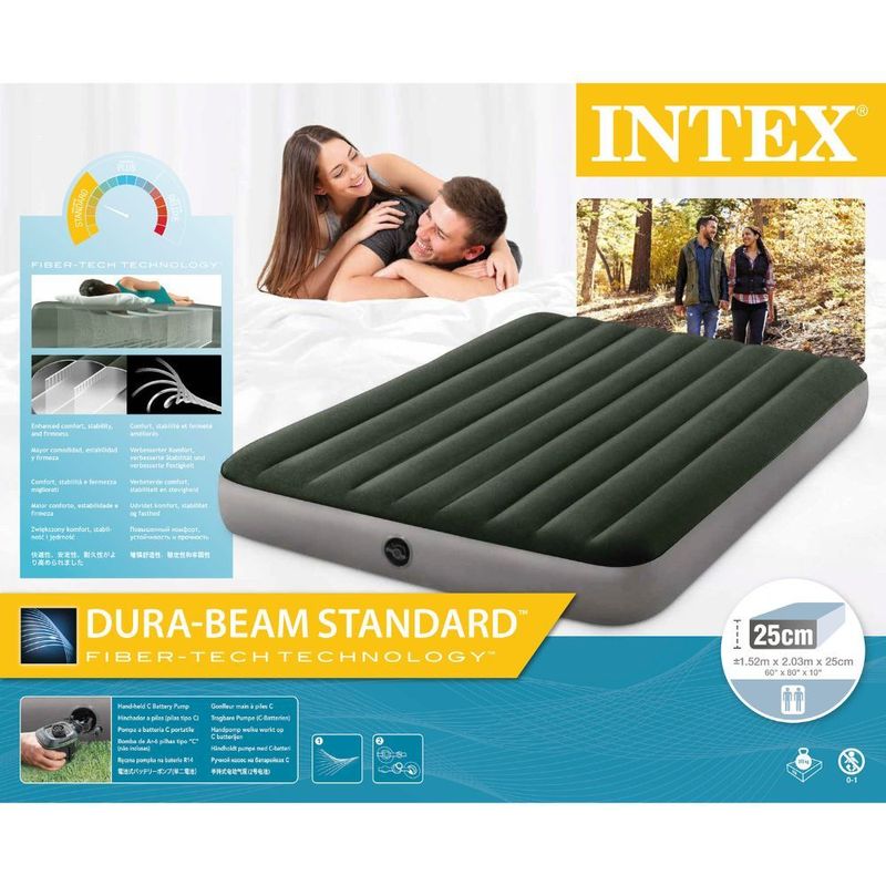 Sport si Outdoor - Camping - Saltele si accesorii pentru somn - Saltele camping - Saltea gonflabila intex prestige dura-beam queen pompa inclusa, 152x203x25 cm, confort, verde - Infinity.ro