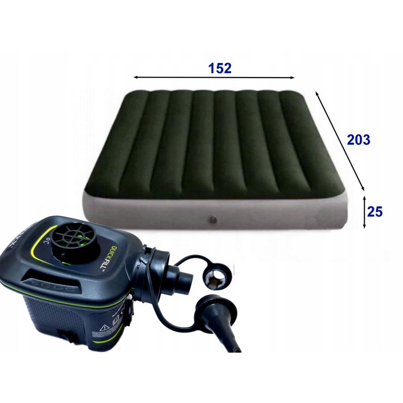 Sport si Outdoor - Camping - Saltele si accesorii pentru somn - Saltele camping - Saltea gonflabila intex prestige dura-beam queen pompa inclusa, 152x203x25 cm, confort, verde - Infinity.ro