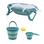 Jucarii, Copii si Bebe - Igiena si ingrijire - Baia bebelusului - Cadite bebe si accesorii baie - Set cadita pliabila de baie Babyjem, 5 piese, turcoaz - Infinity.ro