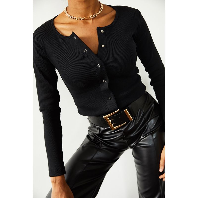 Fashion, accesorii si bijuterii - Femei - Imbracaminte femei - Camasi si bluze femei - Bluză femei Jumeon, 70% bumbac și 30% poliester, negru, 215XHN1257 - L - Infinity.ro