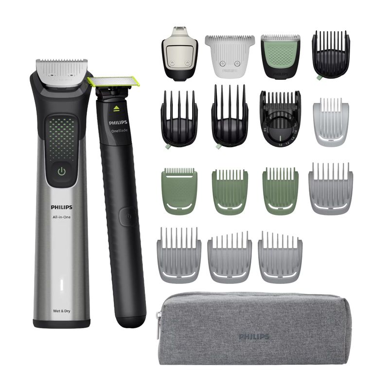 Ingrijire personala si Cosmetice - Aparate & accesorii ingrijire personala - Aparate de ras si tuns - Aparate de tuns - Aparat de tuns barba & parul de pe cap si corp 20in1 PHILIPS All-in-One MG9557/15 +OneBlade, autonomie 120 min - Infinity.ro