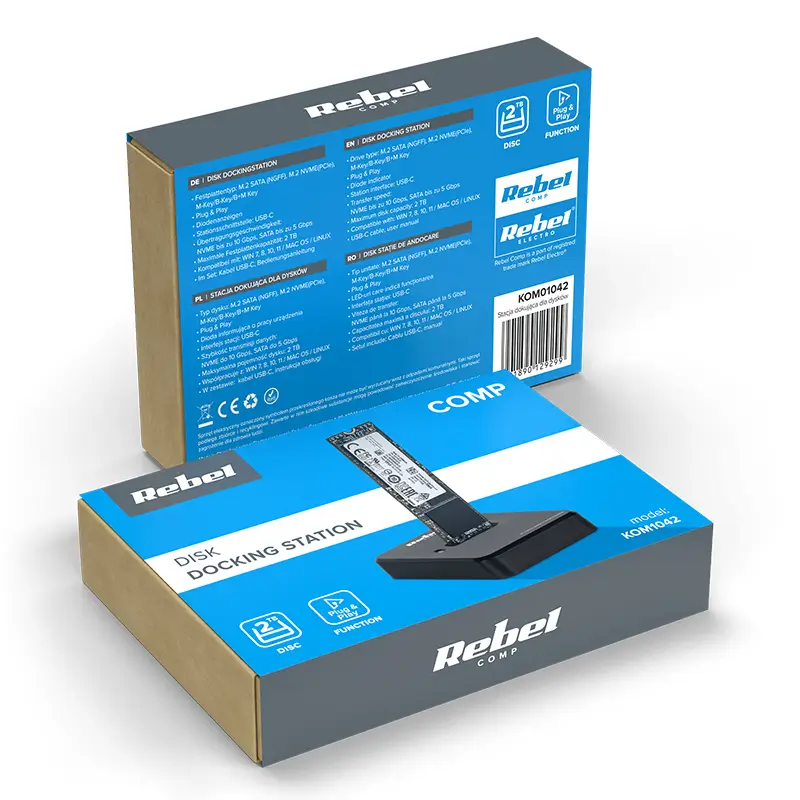 PC, gaming si accesorii - Componente PC - Componente - Accesorii IT - Docking Station M.2 SATA (NGFF) /M.2 NVMe (PCIe) /M-Key / B+M Key Plug&Play 2TB Rebel KOM01042 - Infinity.ro