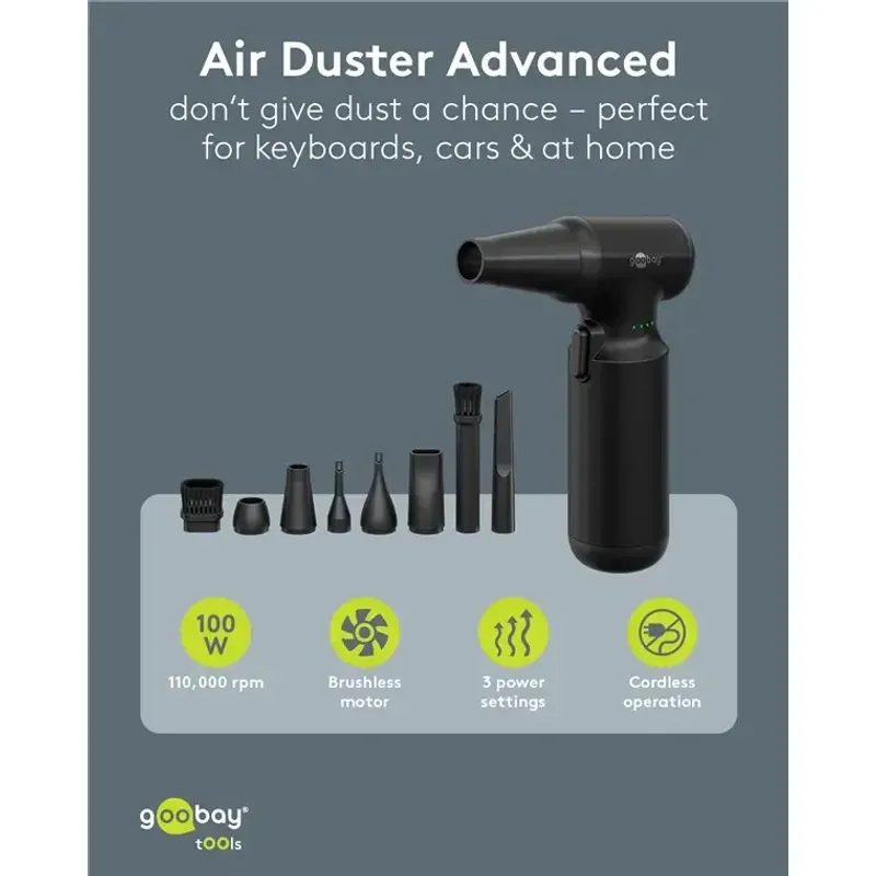 Casa si Gradina - Gradinarit si plante - Utilaje gradina - Aspiratoare, suflante si tocatoare - Suflanta aer comprimat portabila Goobay 77830 100W /motor fara perii /fara fir /reincarcabil - Infinity.ro