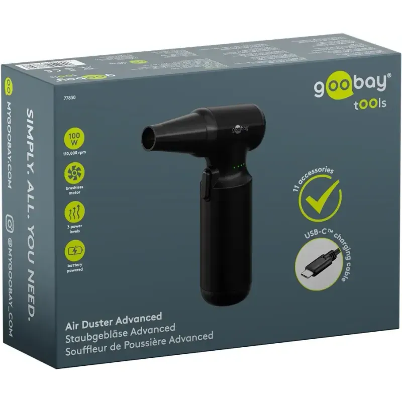 Casa si Gradina - Gradinarit si plante - Utilaje gradina - Aspiratoare, suflante si tocatoare - Suflanta aer comprimat portabila Goobay 77830 100W /motor fara perii /fara fir /reincarcabil - Infinity.ro