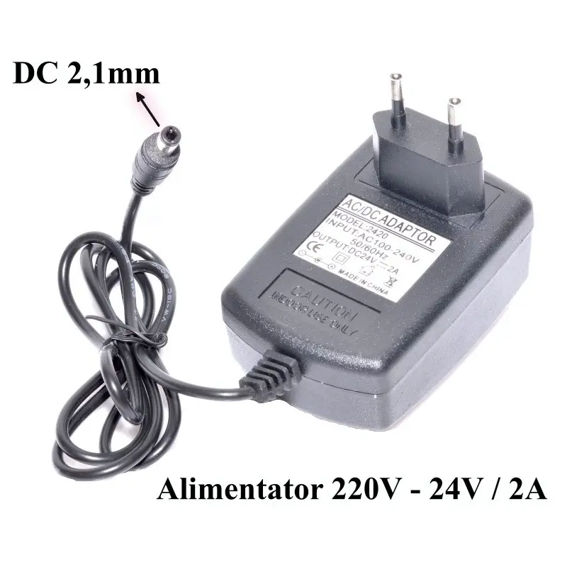 Casa si Gradina - Electrice - Smart Home - Accesorii control acces si supraveghere - Alimentator in comutatie AC/DC 24V 2A mufa 5.5x2.1mm cablu 85cm - Infinity.ro