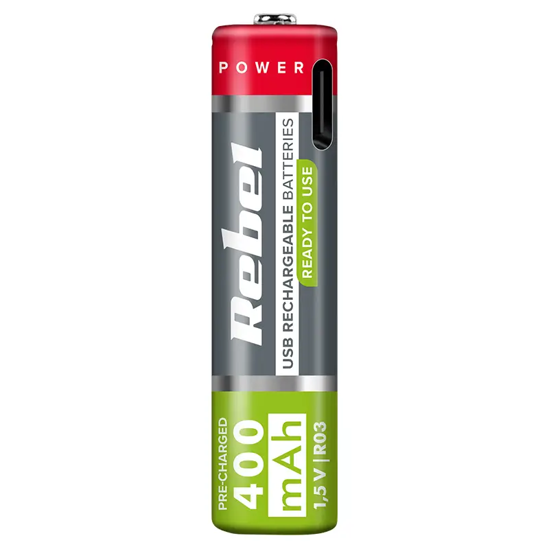 Casa si Gradina - Electrice - Accesorii electrice - Baterii, acumulatori si incarcatoare - Set 2 acumulatori Rebel LI-I0N AAA R3 400mAh 1.5V USB-C BAT2015 - Infinity.ro