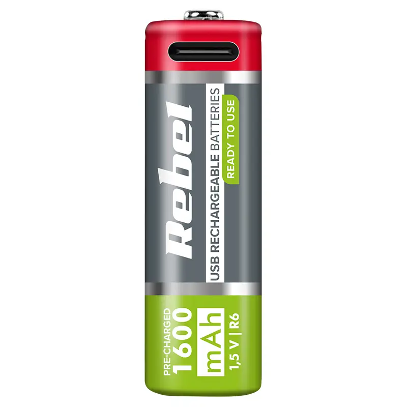 Casa si Gradina - Electrice - Accesorii electrice - Baterii, acumulatori si incarcatoare - Set 2 acumulatori Rebel LI-I0N AA R6 1600mAh 1.5V USB-C BAT2014 - Infinity.ro