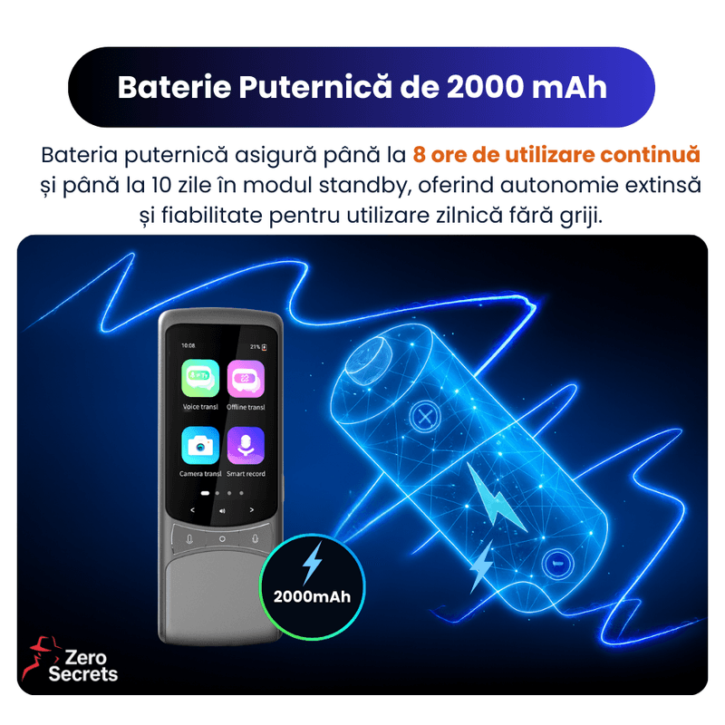 Laptop, Telefoane si Tablete - Wearables si gadgeturi - Gadgeturi - Accesorii SMART - Traducator Inteligent cu SIM 4G, Zero Secrets, 138 limbi, traducere vocala si foto, gri - Infinity.ro