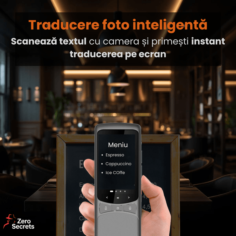 Laptop, Telefoane si Tablete - Wearables si gadgeturi - Gadgeturi - Accesorii SMART - Traducator Inteligent cu SIM 4G, Zero Secrets, 138 limbi, traducere vocala si foto, gri - Infinity.ro