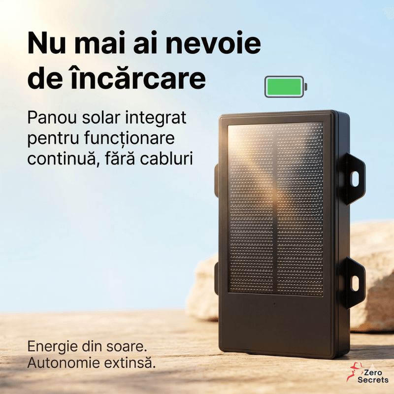 Laptop, Telefoane si Tablete - Wearables si gadgeturi - Gadgeturi - Dispozitive anti-pierdere - GPS Tracker Auto Solar 4G Zero Secrets, Localizare in Timp Real, Baterie 12000mAh, Montaj Rapid, Negru - Infinity.ro