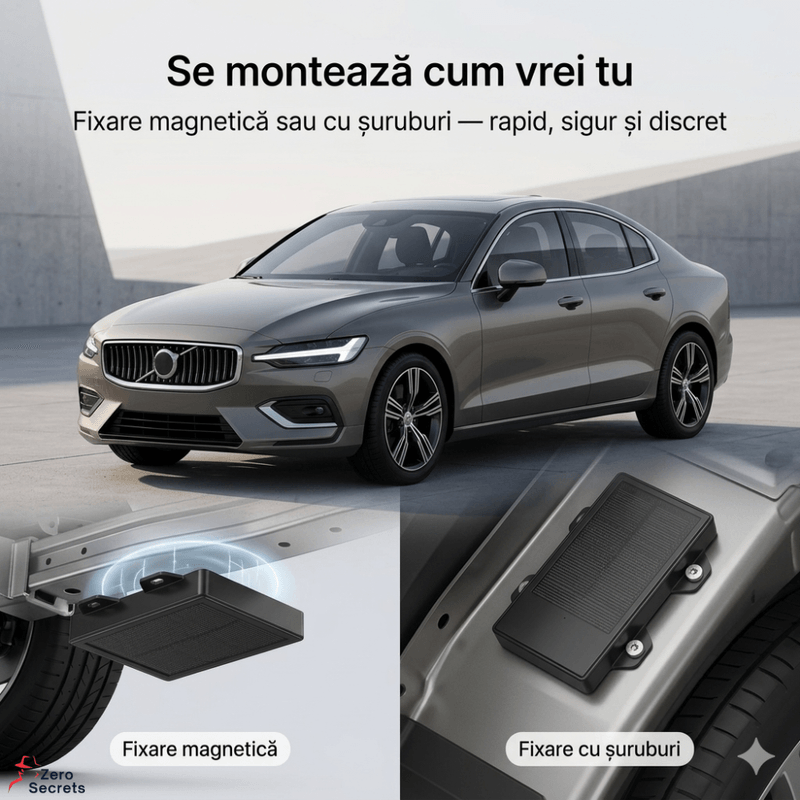Laptop, Telefoane si Tablete - Wearables si gadgeturi - Gadgeturi - Dispozitive anti-pierdere - GPS Tracker Auto Solar 4G Zero Secrets, Localizare in Timp Real, Baterie 12000mAh, Montaj Rapid, Negru - Infinity.ro
