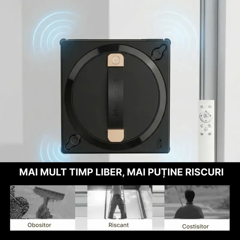 Electronice si Electrocasnice - Ingrijirea locuintei - Mopuri electrice - Robot electric curatare geamuri IMA Trend, Wifi, Tuya, Rezervor 60ml, 72w, 2700Pa, Negru - Infinity.ro