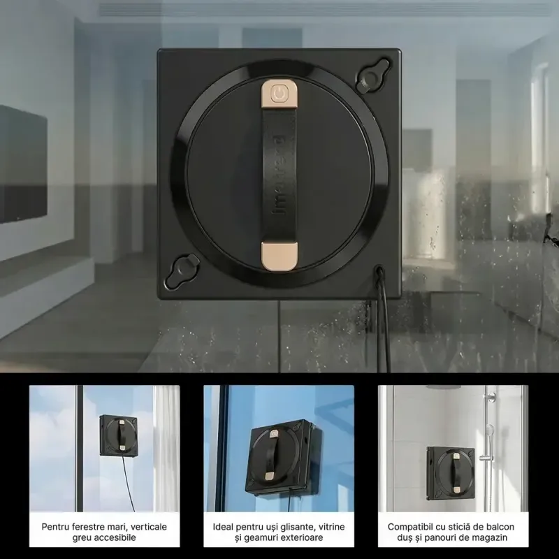 Electronice si Electrocasnice - Ingrijirea locuintei - Mopuri electrice - Robot electric curatare geamuri IMA Trend, Wifi, Tuya, Rezervor 60ml, 72w, 2700Pa, Negru - Infinity.ro
