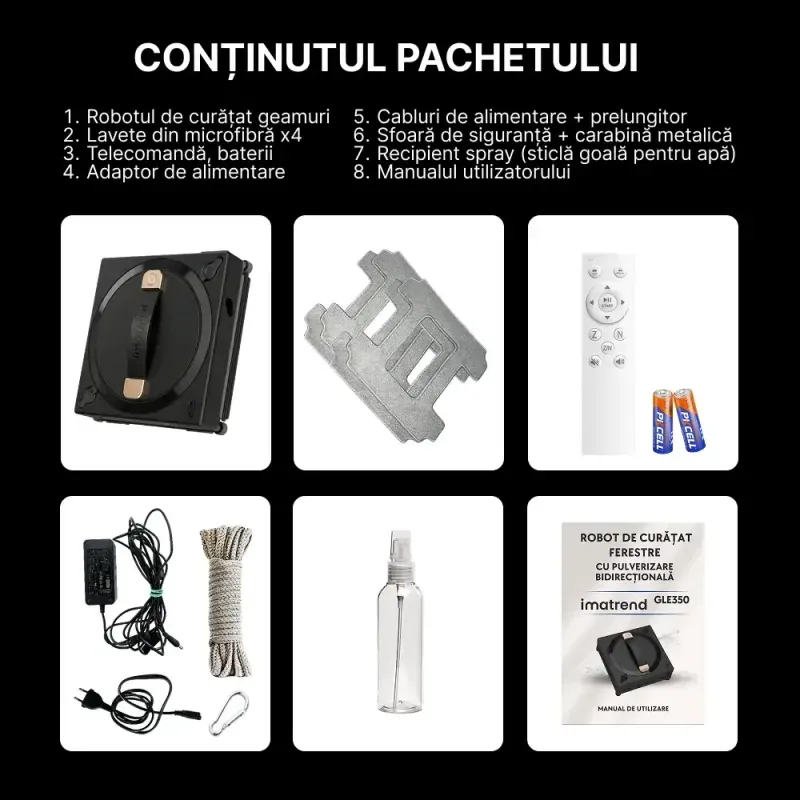 Electronice si Electrocasnice - Ingrijirea locuintei - Mopuri electrice - Robot electric curatare geamuri IMA Trend, Wifi, Tuya, Rezervor 60ml, 72w, 2700Pa, Negru - Infinity.ro