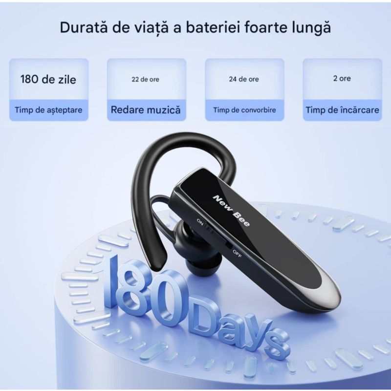 TV, Audio-Video si Foto - Portabile audio - Casti audio - Casca Bluetooth New Bee B41, Baterie 24 ore, Multipoint, Universala, Culoare Negru - Infinity.ro