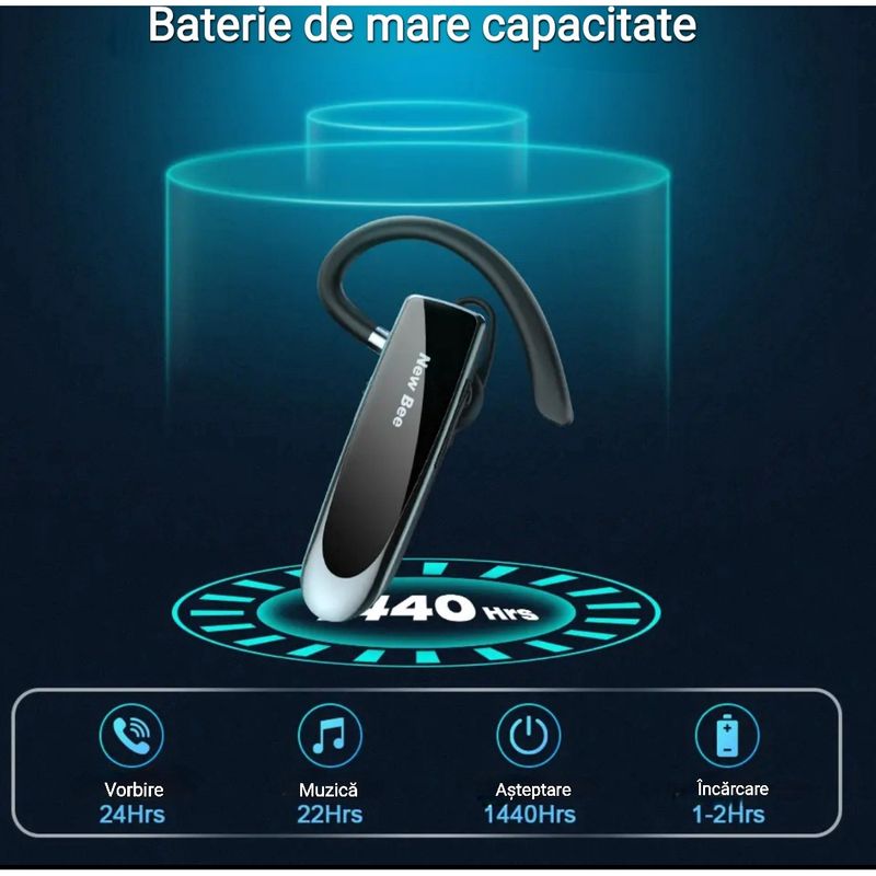 TV, Audio-Video si Foto - Portabile audio - Casti audio - Casca Bluetooth New Bee B41, Baterie 24 ore, Multipoint, Universala, Culoare Negru - Infinity.ro