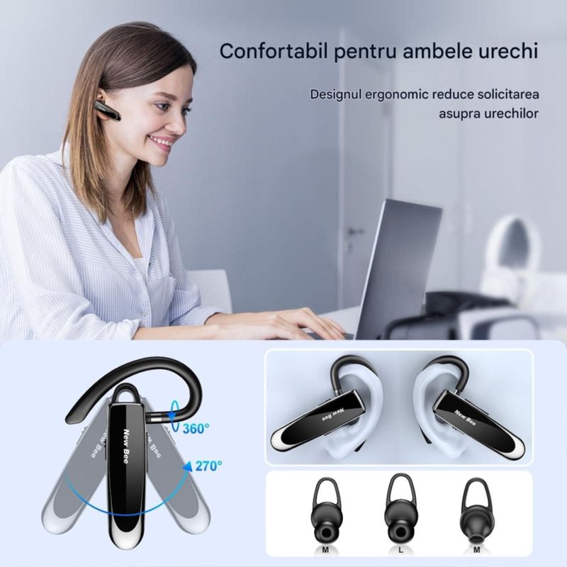 TV, Audio-Video si Foto - Portabile audio - Casti audio - Casca Bluetooth New Bee B41, Baterie 24 ore, Multipoint, Universala, Culoare Negru - Infinity.ro