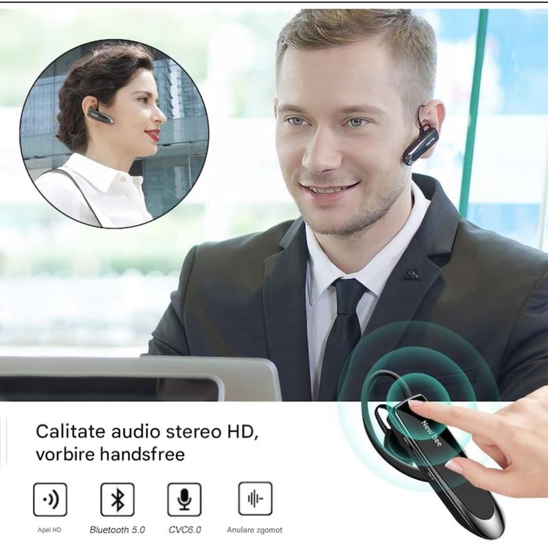 TV, Audio-Video si Foto - Portabile audio - Casti audio - Casca Bluetooth New Bee B41, Baterie 24 ore, Multipoint, Universala, Culoare Negru - Infinity.ro