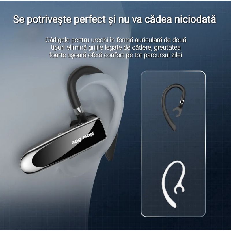 TV, Audio-Video si Foto - Portabile audio - Casti audio - Casca Bluetooth New Bee B41, Baterie 24 ore, Multipoint, Universala, Culoare Negru - Infinity.ro