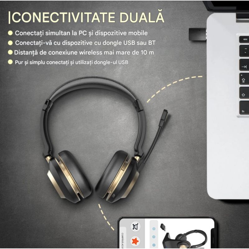 TV, Audio-Video si Foto - Portabile audio - Casti audio - Casca Call Center BT882, Statie de incarcare, Baterie 45 ore, Anulare zgomot, Multipoint - Infinity.ro
