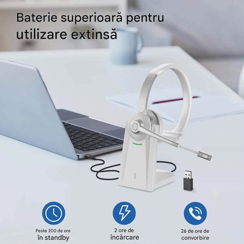 TV, Audio-Video si Foto - Portabile audio - Casti audio - Casca Call Center CerCip 783, Statie de incarcare, Baterie 26 ore, Multipoint,Anulare zgomot - Infinity.ro