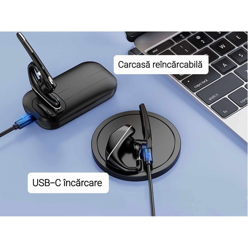 TV, Audio-Video si Foto - Portabile audio - Casti audio - Casca Bluetooth CerCip A6L, Autonomie baterie 25 ore, Carcasa de incarcare, Anulare zgomot, Multipoint - Infinity.ro