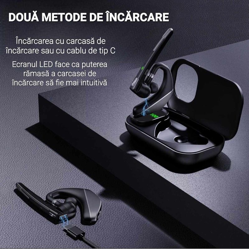 TV, Audio-Video si Foto - Portabile audio - Casti audio - Casca Bluetooth CerCip A6L, Autonomie baterie 25 ore, Carcasa de incarcare, Anulare zgomot, Multipoint - Infinity.ro