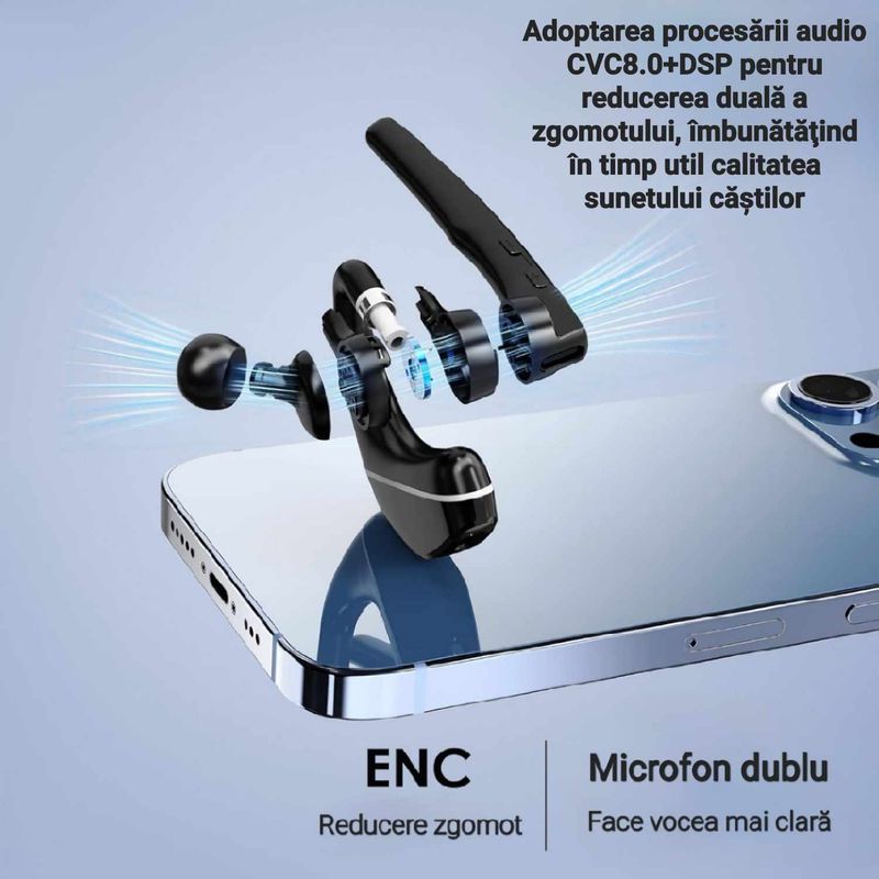 TV, Audio-Video si Foto - Portabile audio - Casti audio - Casca Bluetooth CerCip A6L, Autonomie baterie 25 ore, Carcasa de incarcare, Anulare zgomot, Multipoint - Infinity.ro